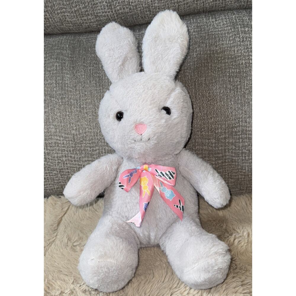 Walmart Easter Bunny Rabbit Plush Gray Stuffed Animal Pink Bow Toy Lovey 14"